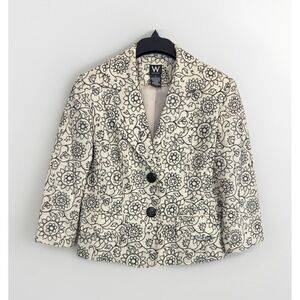 W Work To Weekend Women's 6 Blazer Jacket Embroidered 3/4 Sleeve‎ Linen Blend